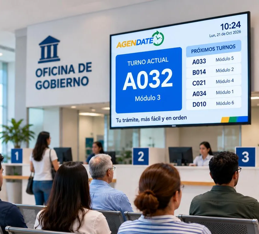 Pantalla de turnos en sala de espera